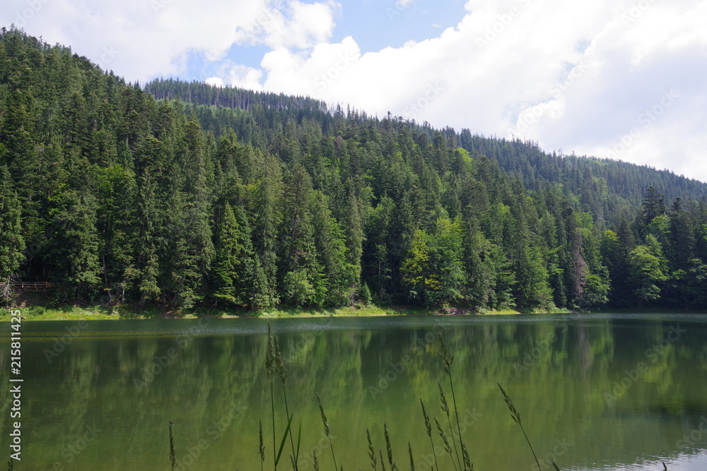 mountain lake and blue sky