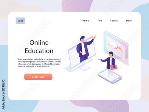 Online webinar. Education isometric landidng page. Technology vector illustration