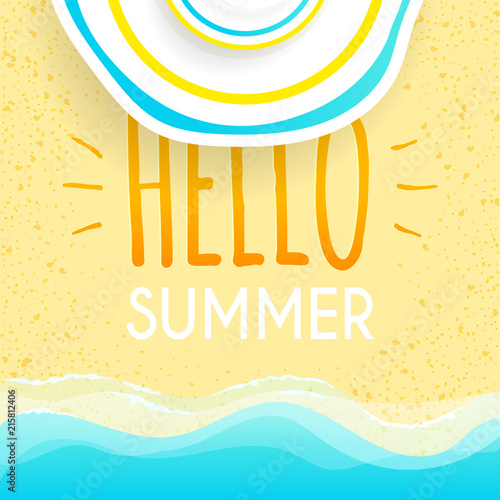 Summer beach sale vector design with top view flat sunlight protect hat for summer shop blackground and sale discount voucher