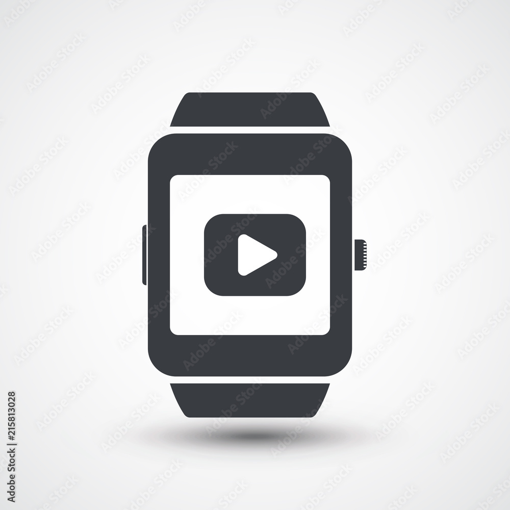 Illustration of an isolated smart watch icon with a play symbol Illustration of an isolated smart watch icon with a play symbol