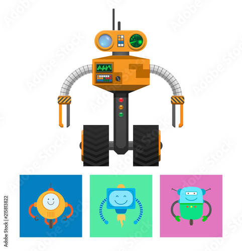 Robot with Radar and Wheels Vector Illustration