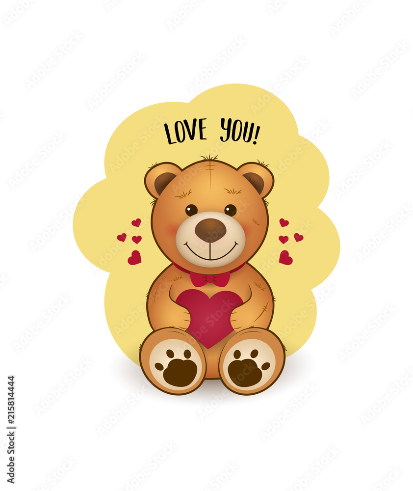 Fototapeta premium Vector cute cartoon teddy bear. Funny illustration for greeting card