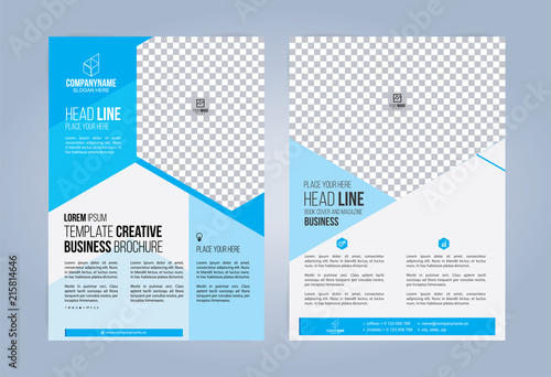 Blue and White Business Brochure. Leaflets Template. Cover Book, Magazine. Vector illustration