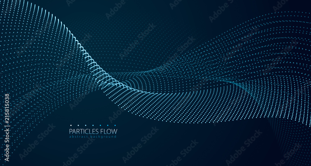 Dynamic particles sound wave flowing over dark. Blurred lights vector abstract background. Beautiful wave shaped array of glowing dots. Dynamic particles sound wave flowing over dark. Blurred lights vector abstract background. Beautiful wave shaped array of glowing dots.