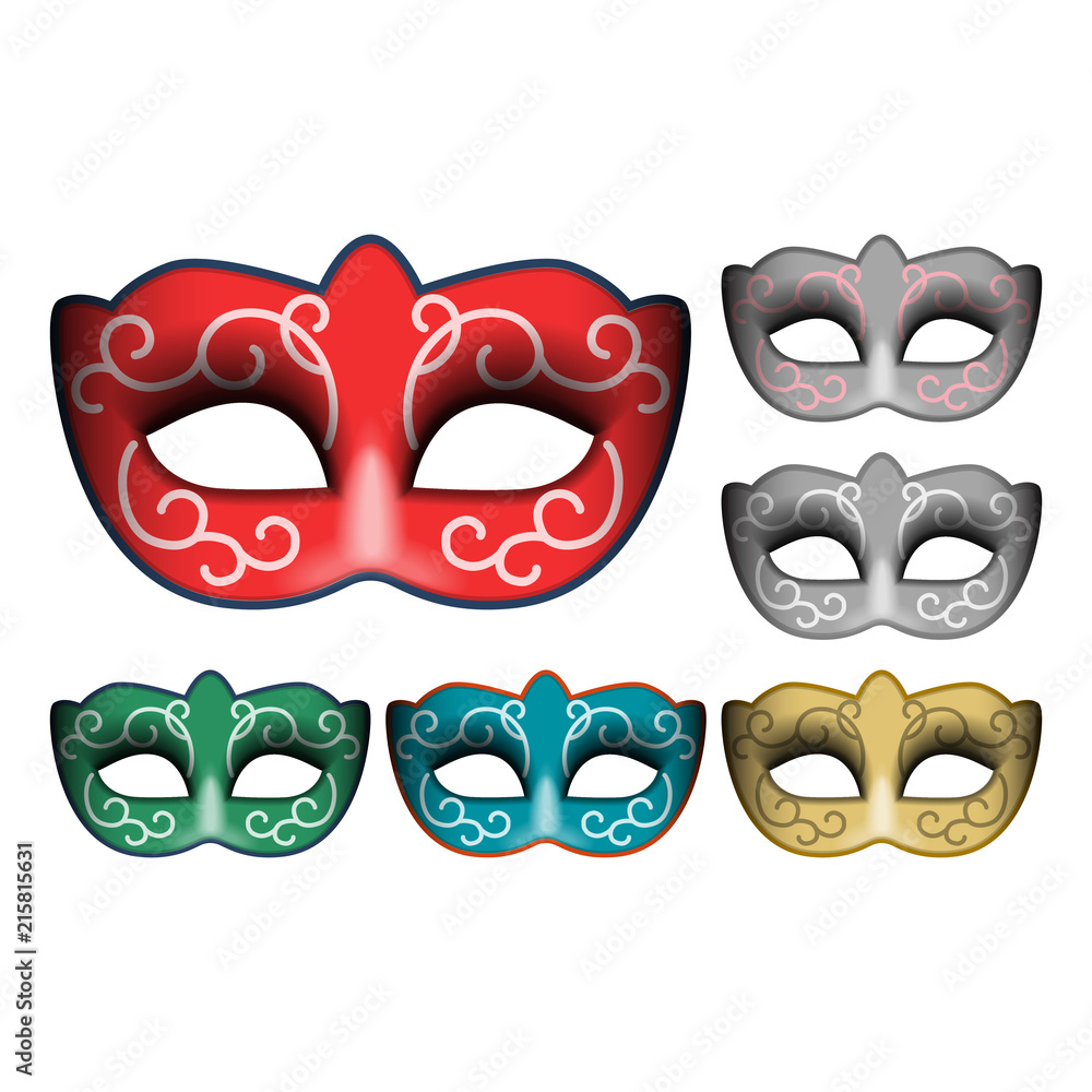 Masquerade party masks. Carnival masks isolated on white background, front view Masquerade party masks. Carnival masks isolated on white background, front view