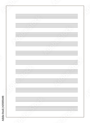 Music sheet a4 format with note stave grid isolated on white
