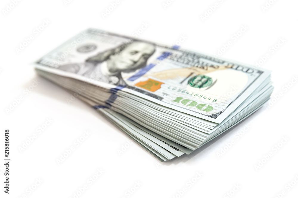 One Hundred Dollars notes isolated on white One Hundred Dollars notes isolated on white