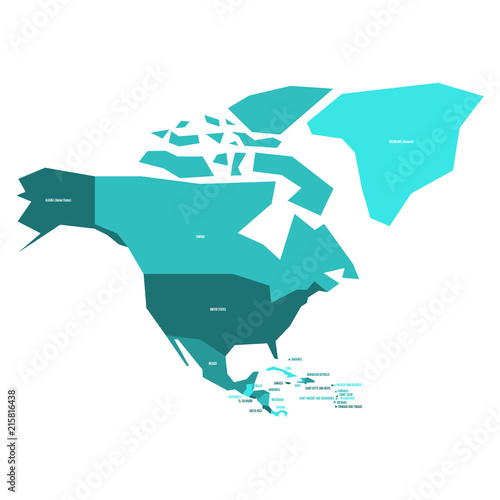 Very simplified infographical political map of North America in green colors. Simple geometric vector illustration. photo