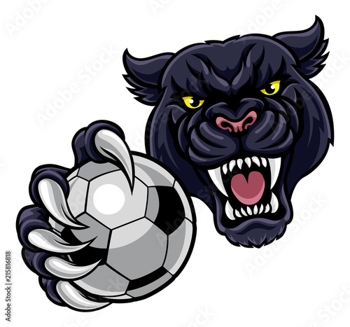 Black Panther Holding Soccer Ball Football Mascot