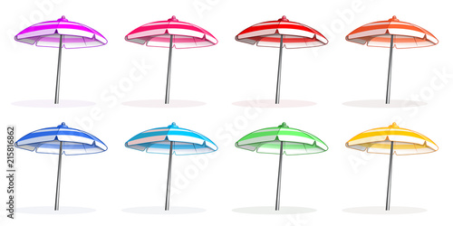 Bright colorfu multi-colored beach umbrellas set. Beach umbrella side view. Vector illustration isolated on white background