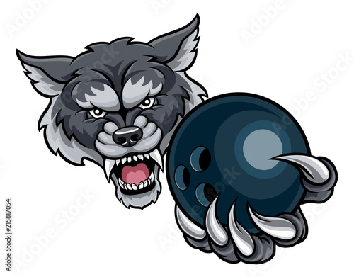 Wolf Holding Bowling Ball Mascot photo