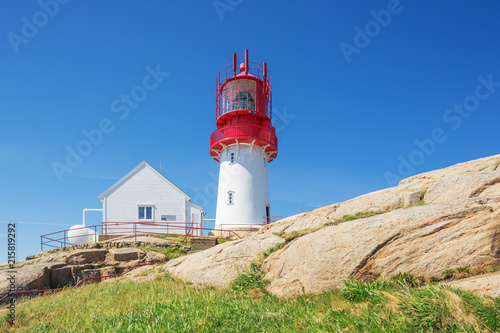 Looking up at the Lindesnes lighthouse from the access path