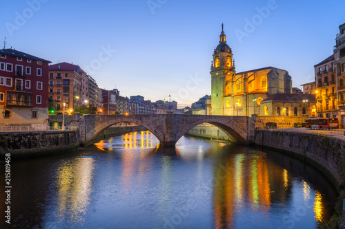 panoramic view of bilbao old town with san Anton church at background, Spain