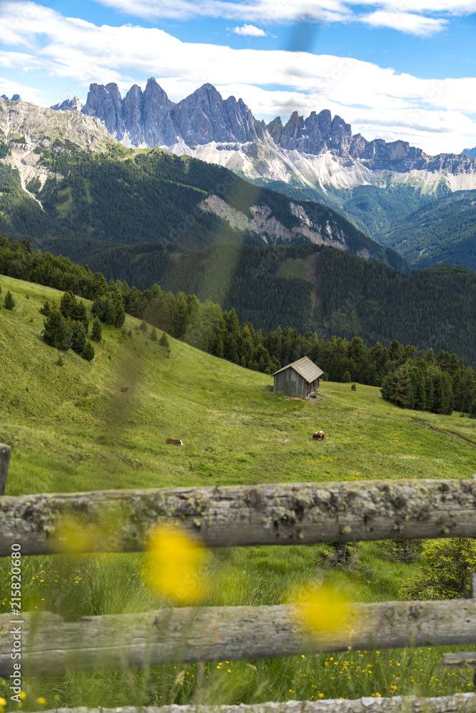 Beautiful Landscape  view from Plose to the Geisler Alps, Dolomites in South Tyrol