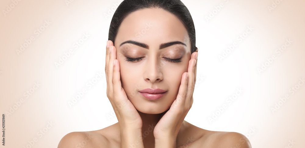Fototapeta premium Beautiful indian girl perfect face with closed eyes