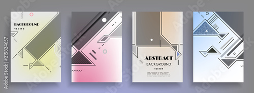 Covers templates set with graphic geometric elements. Applicable for brochures, posters, covers and banners. Vector illustrations.