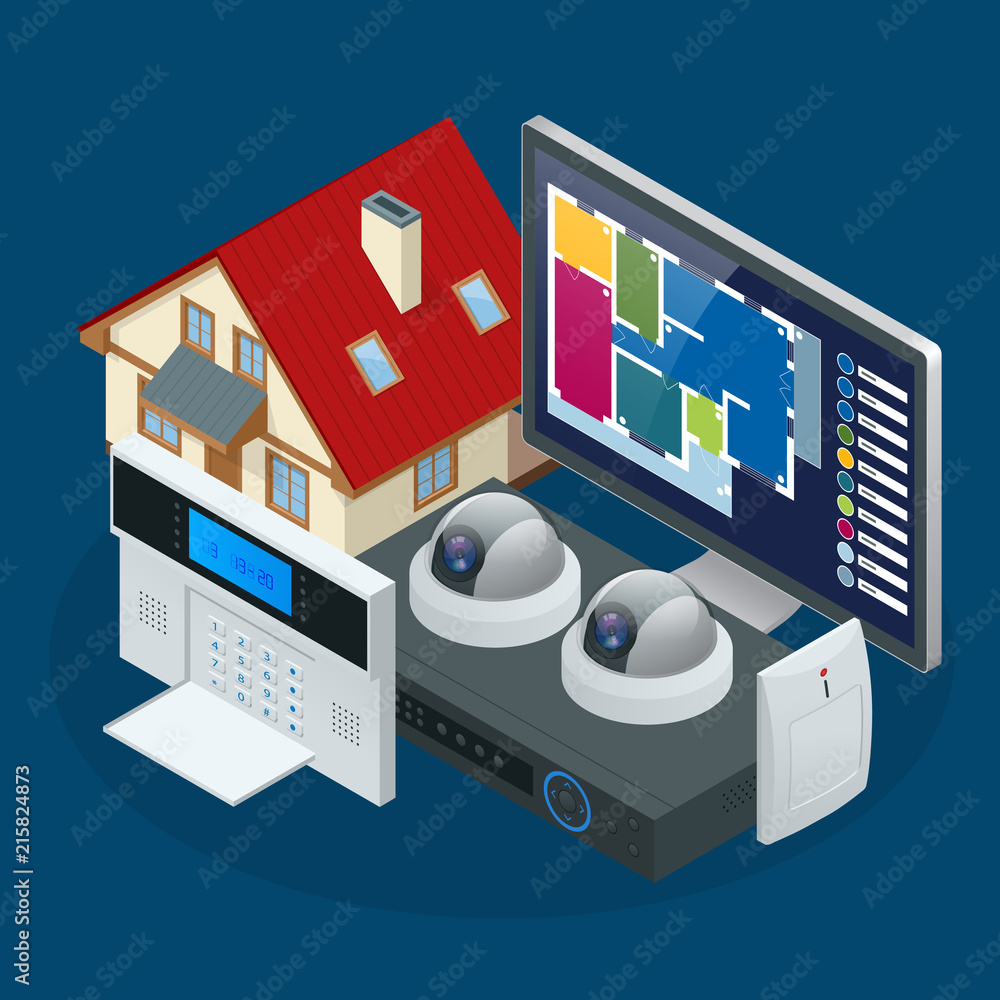 Vecteur Stock Isometric alarm system home. Home security. Security alarm  keypad with person arming the system. Access, Alarm zones, security system  panel | Adobe Stock