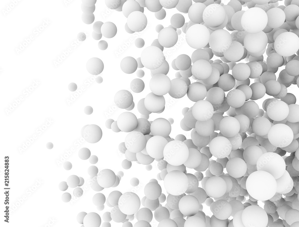 Abstract white spheres floating on white background