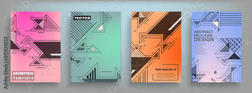 Covers templates set with graphic geometric elements. Applicable for brochures, posters, covers and banners. Vector illustrations.