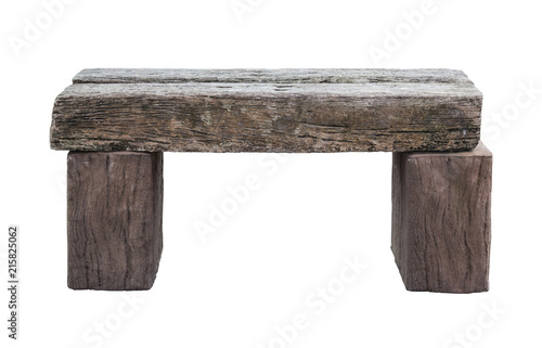 Long old wooden chair isolated on white background with clipping path