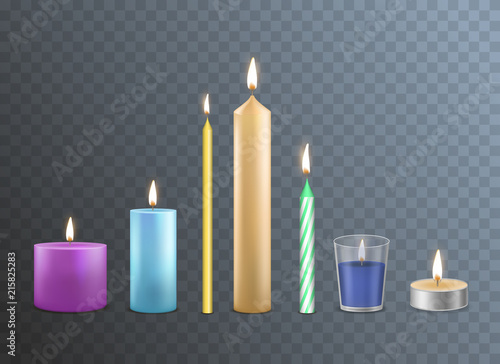 Realistic Detailed 3d Candles Set. Vector