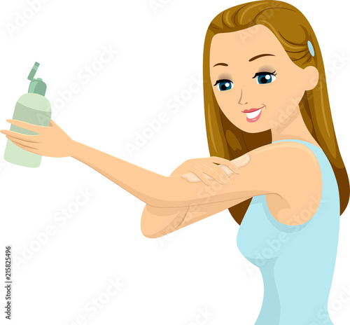 Teen Girl Apply Lotion Arm Illustration