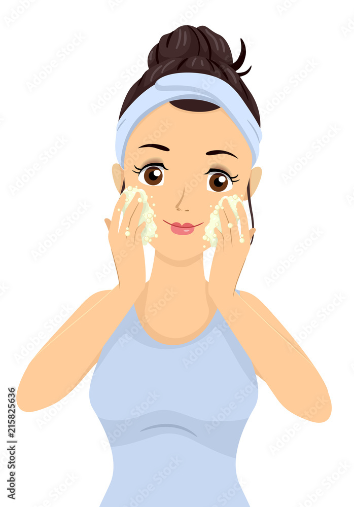 Teen Girl Hand Wash Face Skin Care Illustration Teen Girl Hand Wash Face Skin Care Illustration