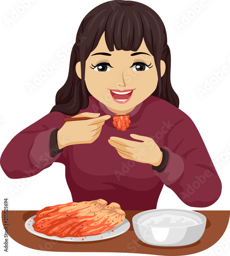 Teen Girl Taste Kimchi Illustration