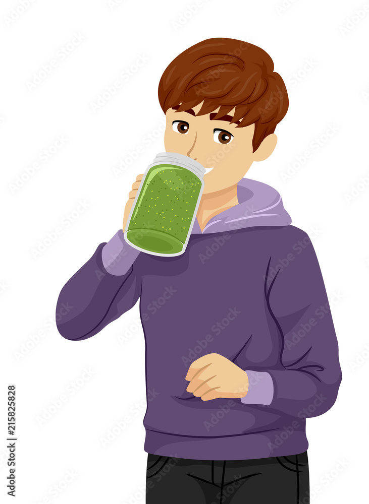 Teen Boy Drink Veggie Juice Blend Illustration Teen Boy Drink Veggie Juice Blend Illustration