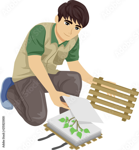 Teen Boy Botanist Collect Sample Plant Press