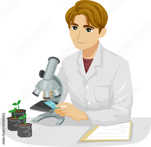 Teen Boy Botanist Microscop...