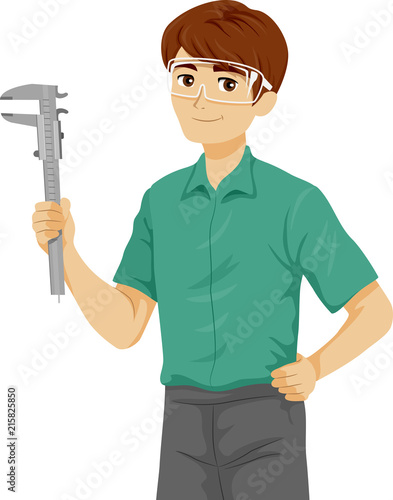 Teen Boy Mechanical Engineer Caliper Illustration