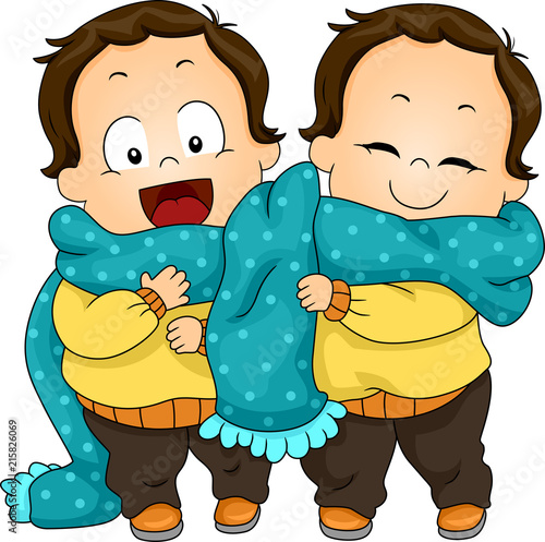 Kids Toddler Twin Scarf Share Illustration