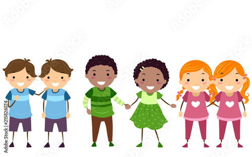 Stickman Kids Different Twins Illustration