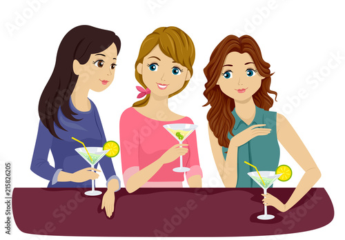 Teens Girls Drink Illustration
