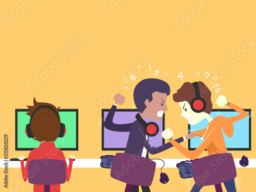 Teens Boys Online Gamers Fight Illustration