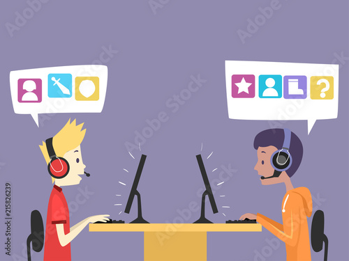 Teens Boys Online Gamers Language Illustration