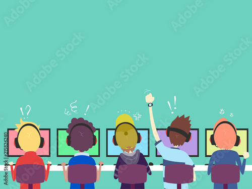 Teens Boys Team Online Gamers Back Illustration