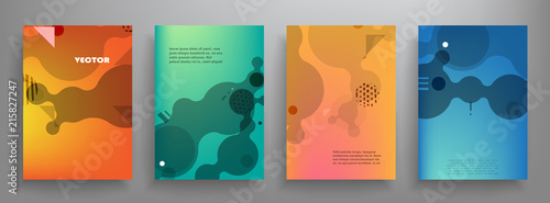 Covers templates set with graphic geometric elements. Applicable for brochures, posters, covers and banners. Vector illustrations.
