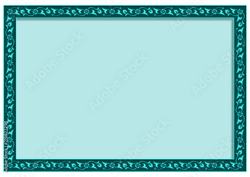 Card with arabic floral ornament frame in turquoise and blue colors. Free space for text.