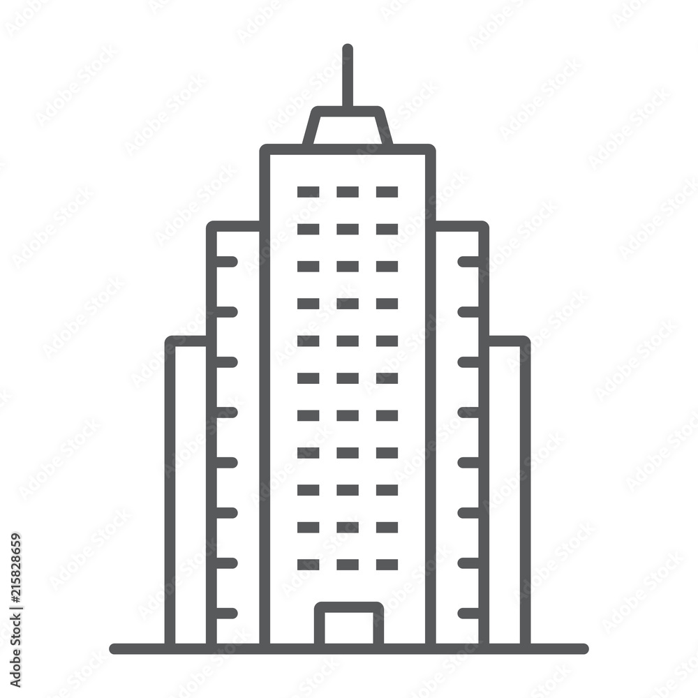 Skyscraper thin line icon, office and architecture, building sign, vector graphics, a linear pattern on a white background, eps 10.