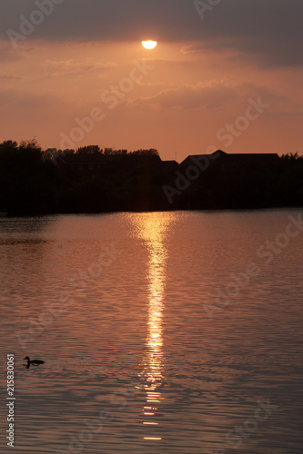 sunset with reflection on lake