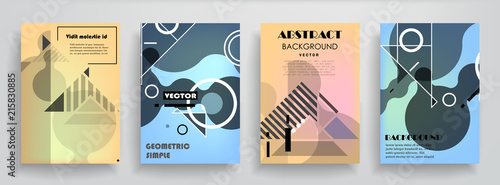 Covers templates set with graphic geometric elements. Applicable for brochures, posters, covers and banners. Vector illustrations.