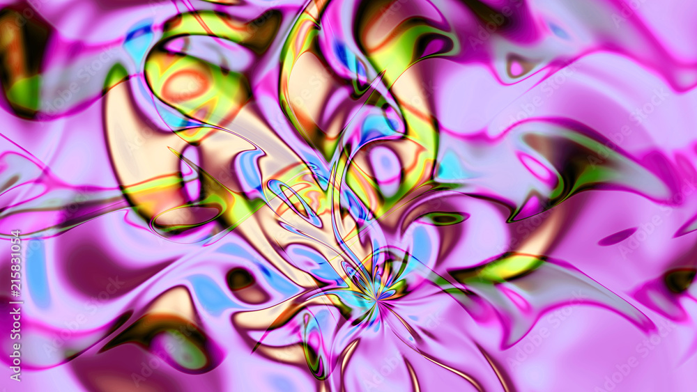 Fototapeta premium Stained glass. Vortex time and space. Nacre. 3D surreal illustration. Sacred geometry. Mysterious psychedelic relaxation pattern. Fractal abstract texture. Digital artwork graphic astrology magic