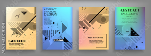 Covers templates set with graphic geometric elements. Applicable for brochures, posters, covers and banners. Vector illustrations.