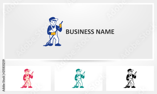 Cleaning Service Worker Janitor Logo