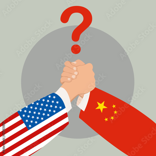 usa vs china policy and competition. arm wrestling.vector illustration 