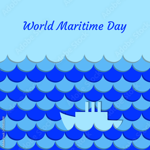 World Maritime Day. September 27. Stylized waves and steamer
