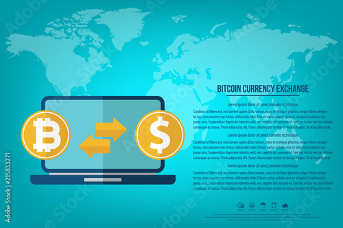 Bitcoin to dollar currency exchange. Cryptocurrency, bitcoin exchange. Vector illustration