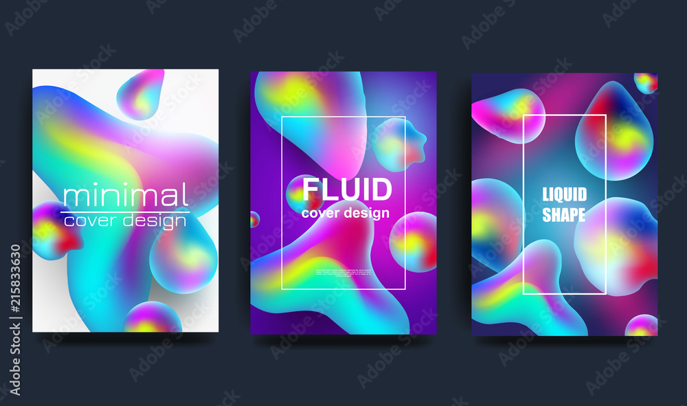 Abstract liquid vector shapes collection, modern colorful gradient backgrounds, fresh and clean design elements set.